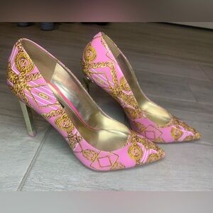 Nine West Pink and Gold Chain Heels